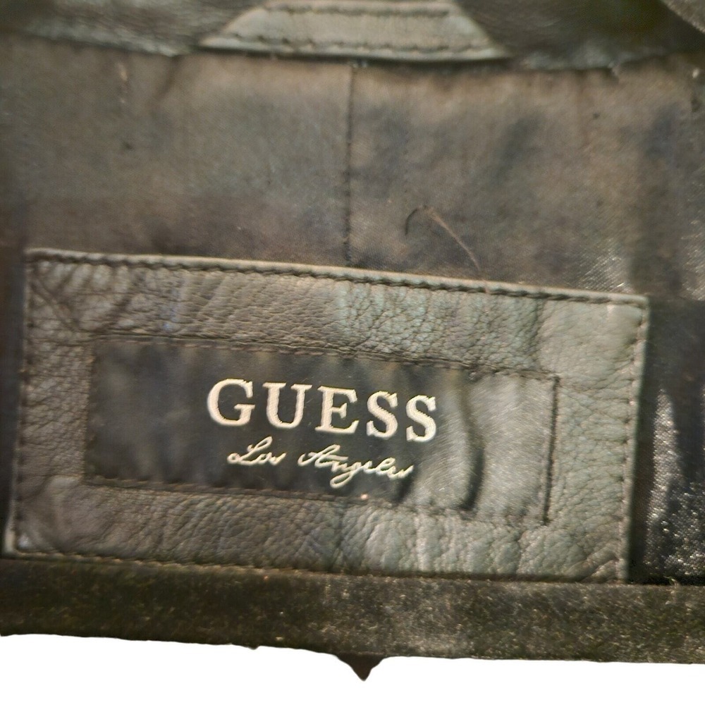 GUESS Womens Vintage Leather Jacket Zipper Pockets Black Size Small - Picture 5 of 9